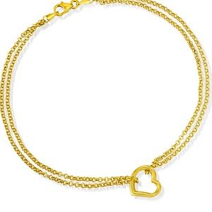 Ross-Simons 14kt Yellow Gold 2-Strand Heart Anklet. 10 inches